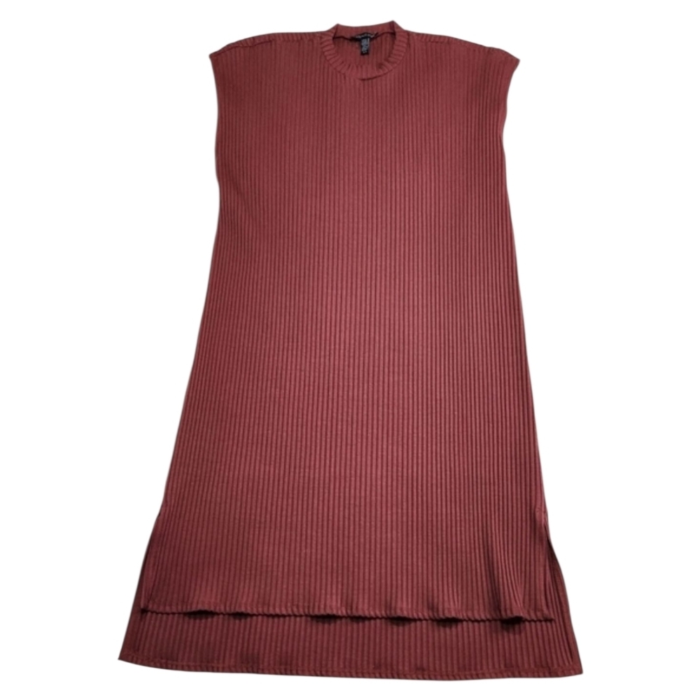 EILEEN FISHER Textured Stretch Rib Crew Neck Dress Boxy Knee Length Rust Medium